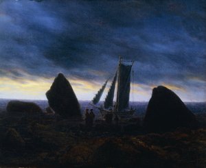 Fischerboot zwischen Findlingen am Ostseestrand von Caspar David Friedrich