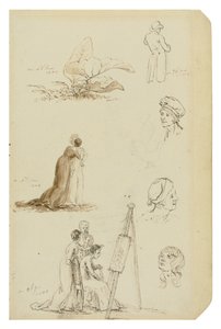 Studie von Köpfen, Figuren und Blattwerk von Caspar David Friedrich