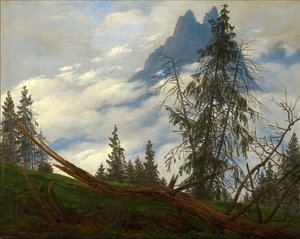 Berggipfel mit ziehenden Wolken von Caspar David Friedrich