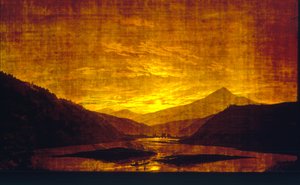 Gebirgige Flusslandschaft bei Nacht, 1830-35 von Caspar David Friedrich