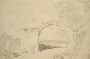 Flusslandschaft mit einem Bogen (unvollendet)