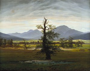 Einsamer Baum Dorf Landschaft im Morgenlicht, 1822 von Caspar David Friedrich
