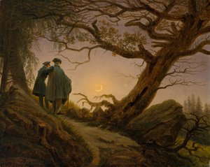 Zwei Männer, die den Mond betrachten von Caspar David Friedrich