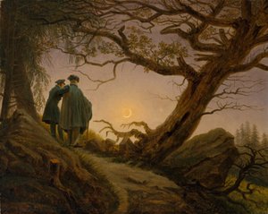 Zwei Männer betrachten den Mond