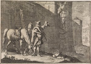 General Hans Georg von Arnim-Boitzenburg entkommt aus dem Gefängnis über eine Strickleiter, 1638 von Caspar Luyken (attributed to)