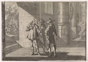 Masaniello spricht mit zwei Edelleuten in einer Kirche, 1647 von Caspar Luyken (attributed to)