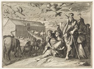 Noah und seine Familie begeben sich zur Arche von Caspar Luyken