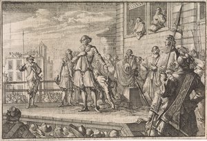Thomas Wentworth, Graf von Strafford, spricht das Volk vom Schafott aus an, 1641 von Caspar Luyken