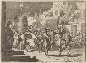 Freude in Paris aufgrund der falschen Nachricht vom Tod Wilhelms III. bei der Schlacht am Boyne, 1690 von Caspar Luyken