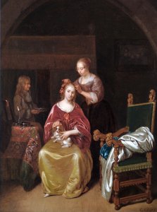 Eine Dame bei ihrer Toilette