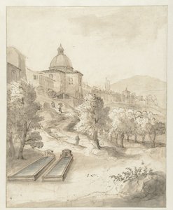Italienische Landschaft mit einer Stadt auf einem Hügel von Caspar van Wittel