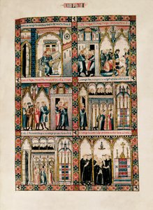 Miniaturen gewidmet der Heiligen Maria und ihren Wundern, aus Las Cantigas de Santa María (Lieder der Heiligen Maria), Fol. 156 von Catalan School