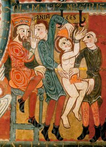 Das Martyrium der heiligen Margareta, die Heilige wird gefoltert und dann enthauptet, Detail
