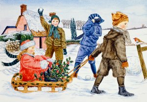 Kinder spielen im Schnee von Catherine Bradbury
