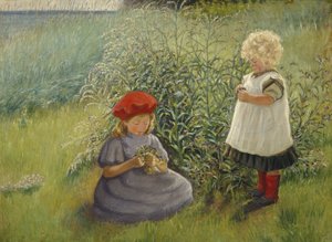 Zwei Mädchen pflücken Blumen von Cathrine Zernichow