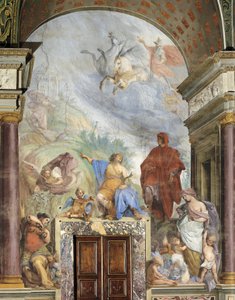 Lorenzo der Prächtige spricht mit der Klugheit, Fresko von Francesco Montelatici, Silbermuseum, Pitti-Palast, Florenz, Italien