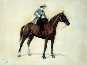 Ein eleganter Reiter steigt zu einer Amazone auf. Zeichnung von Cecil Aldin (1870-1935) 19. Jahrhundert Private Sammlung von Cecil Charles Windsor Aldin