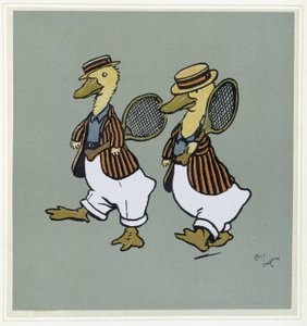 Zwei Enten im Tennissuit - in „Merry Party“, ill. von Cécil Aldin, ed. Hodder & Stoughton, London