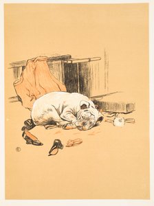 Enttäuschung darüber, die Schokoladen nicht zu finden, aus A Gay Dog, Story of a Foolish Year Aldin, Cecil Charles Windsor (1870-1935), veröffentlicht von William Heineman, 1905. 1. Ausgabe, Illustration, Kreide und Kohle von Cecil Charles Windsor Aldin