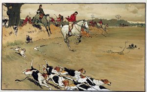 Jagdszene, das Rudel Hunde bellt nach dem Wild von Cecil Charles Windsor Aldin