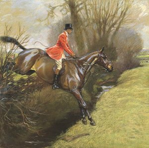 Oberstleutnant Ted Lyon springt über eine Hecke von Cecil Charles Windsor Aldin