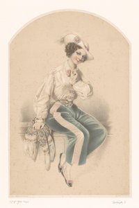 Junge Frau, die auf einer Balustrade sitzt von Celestin Deshayes