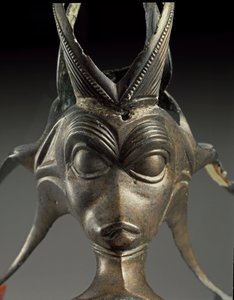 Keltische Kunst: dekoratives Element eines Bronzekruges in Form eines fantastischen Kreaturenkopfes. 3. Jahrhundert v. Chr. Aus Brno Malomerice (Mähren). Brno, Mährisches Museum von Celtic