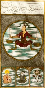 Tierkreiszeichen: Darstellung des astrologischen Zeichens der Waage. Platte aus einem Manuskript. Private Sammlung