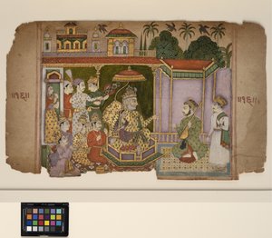 Ein König und Höflinge hören einem Musiker zu, ca. 1750 von Central Indian School