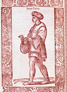 "Türkisches Leibeigenenkostüm" aus „Degli habiti antichi e moderni“ 1590 (Gravur) von Cesare (after) Vecellio