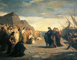 Agrippina kommt mit Germanos Asche im Hafen von Brindisi an von Cesare Caroselli