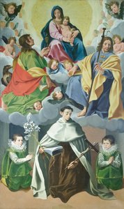 Jungfrau mit Kind und St. Jakobus, Johannes der Ältere, Alberto degli Abati und zwei Kinder des Hauses Panici, ca. 1595-1598