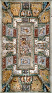 Pier Maria Rossi erhält die Ehre des Ordens vom Heiligen Michael, Ansicht der Decke der Sala delle Gesta Rossiane, Rocca dei Rossi, San Secondo, Parma, Italien, ca. 1570 von Cesare and Jacopo Bertoia and others Baglione
