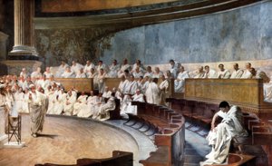 Cicero im Senat, den Catilina anklagend