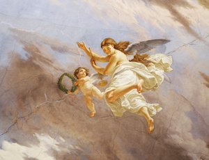 Detail (Allegorie Italiens), Fresko von Cesare Mariani, Decke, Saal der Mehrheit, Palazzo delle Finanze, Rom, Italien