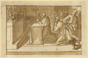 Der heilige Karl Borromäus verehrt die Reliquien von Cesare Nebbia