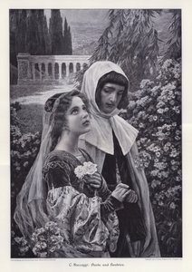 Dante und Beatrice (Gravur) von Cesare Saccaggi