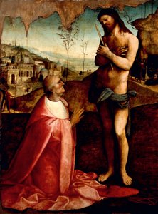 Christus leidend und Kardinal Oliviero Carafa im Gebet von Cesare da Sesto