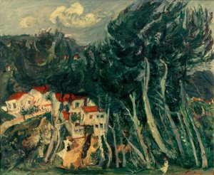Ch. Soutine, Dorf links, Bäume rechts