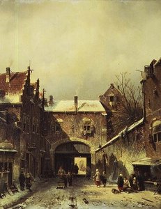 Eine niederländische Stadt im Winter von Charles Henri Joseph Leickert