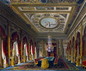 Thronsaal, Gravur von Thomas Sutherland, basierend auf einem Entwurf von Charles Wild, aus The History of the Royal Residences