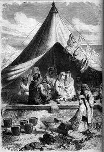 Jüdische Familie aus Marokko, die 1860 an der Küste von Gibraltar Zuflucht fand. Nach einer Skizze von Herrn Yriarte. Gravur in „Le Monde Illustré“ Nr. 146 vom 28. Januar 1860.