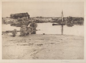 Ohne Titel (Flusslandschaft mit Boot) von Charles A. Platt