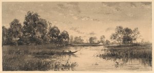 Abend an einem Fluss mit einem Bootsmann von Charles A. Walker