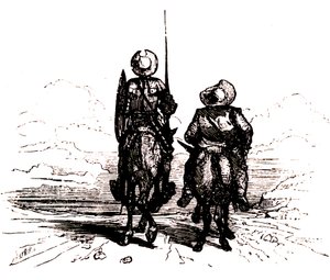 Don Quijote auf seinem Pferd, neben Sancho auf seinem Esel von Charles Albert d