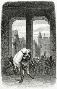 Quasimodo rettet Esmeralda vor der Hinrichtung - Illustration aus Notre Dame de Paris, 19. Jahrhundert von Charles Alexandre Lesueur