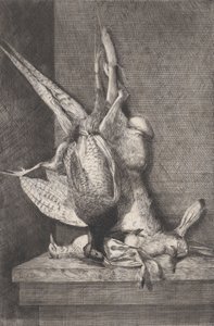 Jagdtrophäe mit Wildvögeln und Hase, 1850-1900