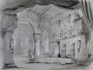 Bühnenbild des Palastinneren für eine Aufführung der Oper 