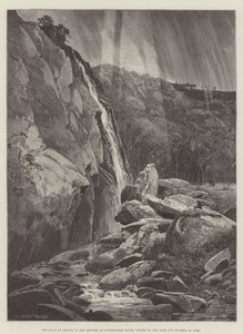 Die Wasserfälle von Dargle, im Gelände des Powerscourt House, besucht vom Herzog und der Herzogin von York von Charles Auguste Loye