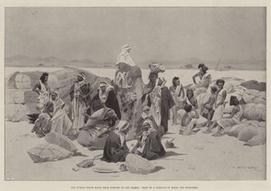 Die nubische Handelsroute von Korosko nach Abu Hamed, Halt einer Karawane von Arabern und Bishareen von Charles Auguste Loye